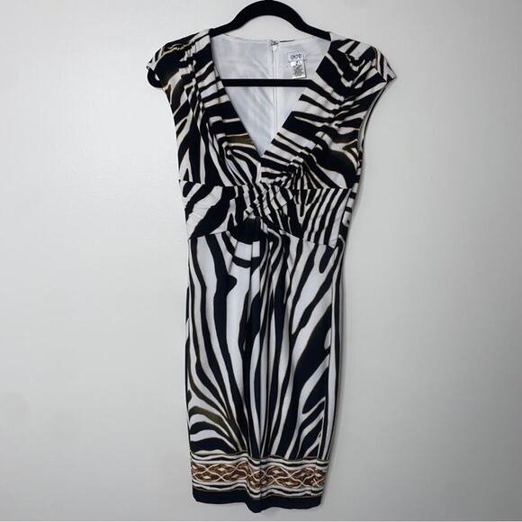 Vintage 90s y2k Cache Animal Zebra Print Sleeveless V-neck Mob Wife Mini Dress 4 - Picture 2 of 12
